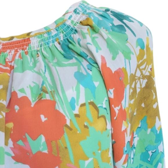 Tyler Boe Silk Floral Lightweight Blouse Size Small Orange Blue - Picture 4 of 8